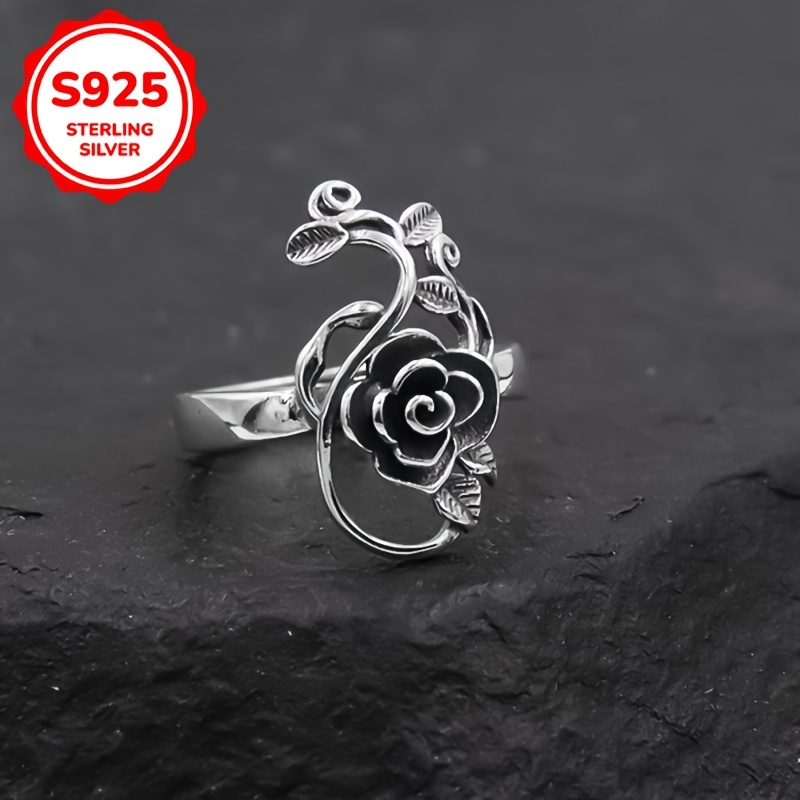 Creative Rose Ring Fashionable Opening Adjustable Women's Ring in 925 Silvery